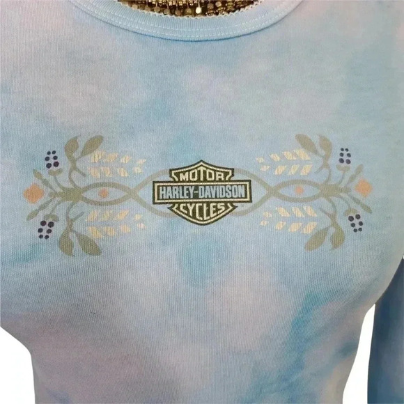 HARLEY Davidson long sleeve lace panel tie dye tee. Size small - Picture 3 of 8